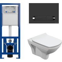 Унитаз подвесной Cersanit Carina New Clean On с инстал. Link Pro (с кнопкой Estetica 64112 черный/хром)