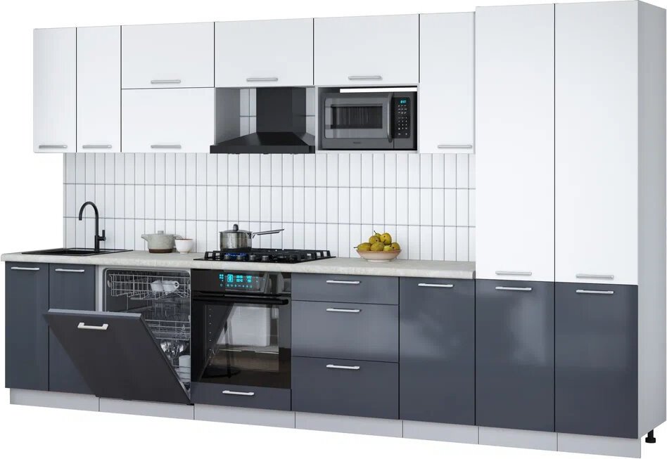 

Готовая кухня Интерлиния Мила Gloss 3.6-ПМ2 (асфальт глянец/белый/опал светлый)