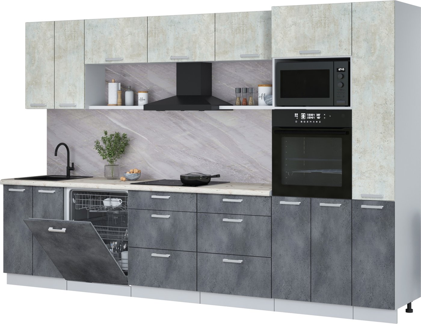 

Готовая кухня Интерлиния Мила Лайт 3.3-ПМ1 (бетон лайт/бетон портленд/бискайская сосна)