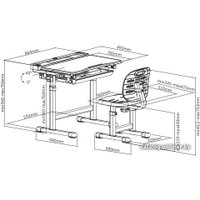 Парта Растущая мебель B204S + стул + выдвижной ящик + подставка для книг (серый/белый)