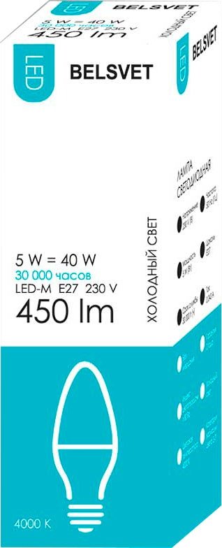 Светодиодная лампочка Belsvet LED-M С37 E27 5 Вт 4000 К