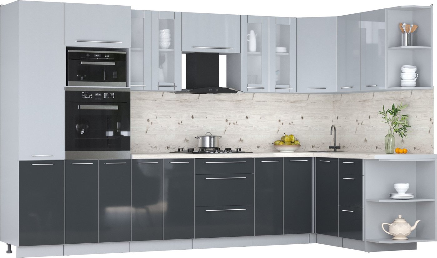 

Готовая кухня Интерлиния Мила Пластик 1.68x3.4 PR (туманный глянец/антрацит/бискайская сосна)