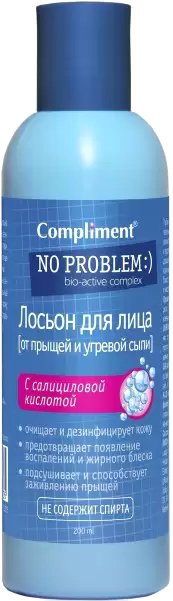 

Compliment Лосьон для лица No Problem Очищающий от прыщей и угревой сыпи (200 мл)
