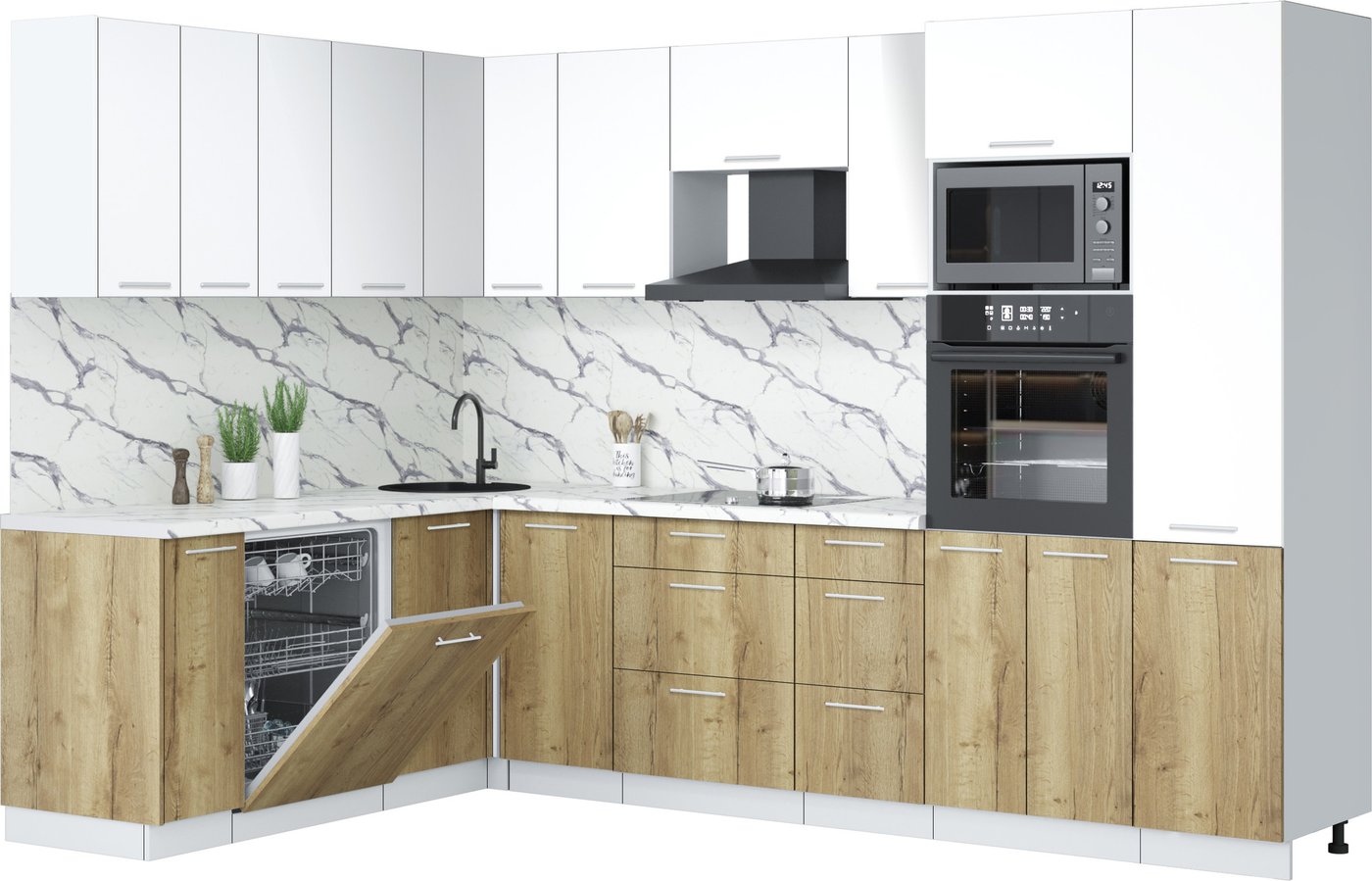 

Готовая кухня Интерлиния Мила Лайт 1.896х2.98 (белый платинум/дуб золотой/белый гранит)