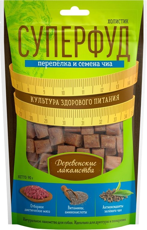 

Лакомство для собак Деревенские лакомства Перепелка и семена чиа 90 г