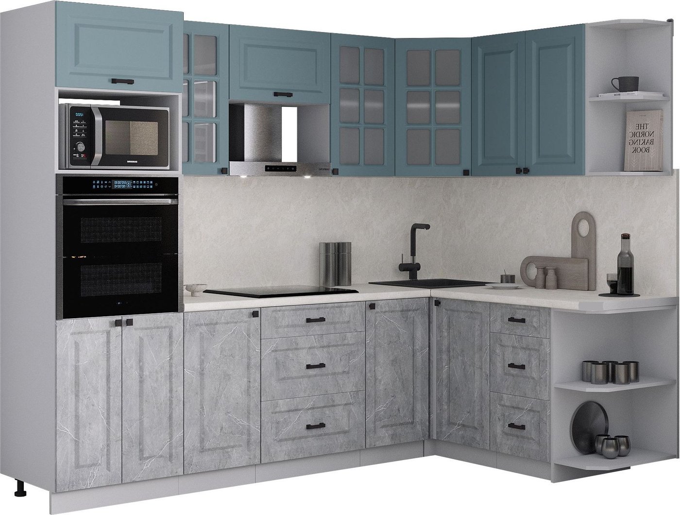 

Готовая кухня Интерлиния Мила Деко 1.68x2.6 PR (керамика/океан/опал светлый)