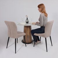 Кухонный стол Lepremo AV 2317 МДФ+керамика 900 (белый глянцевый Carla Larkin/черный+HPL дуб вотан)