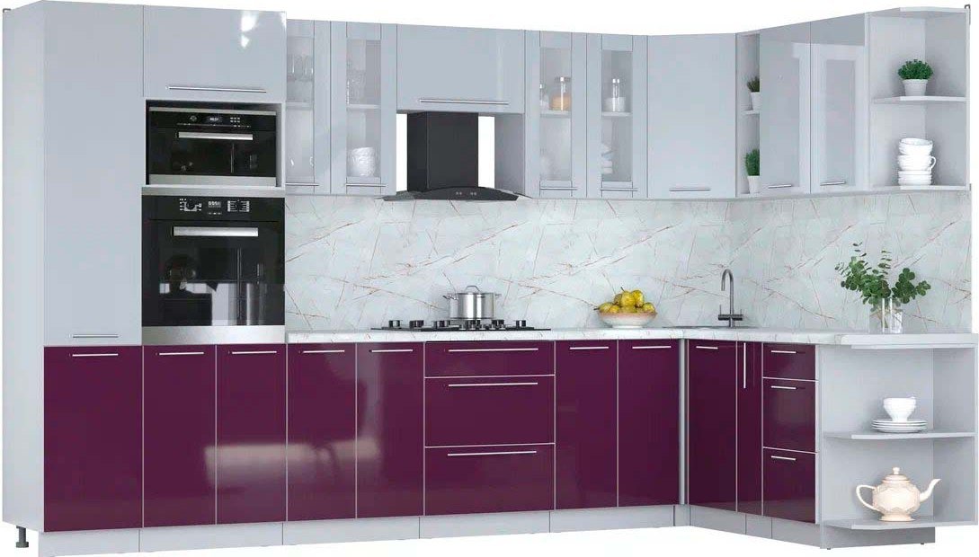 

Готовая кухня Интерлиния Мила Пластик 1.88x3.4 PR (туманный глянец/слива/серый каспий)