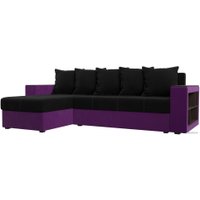 Угловой диван Лига диванов Дубай лайт левый (микровельвет черный/фиолетовый)