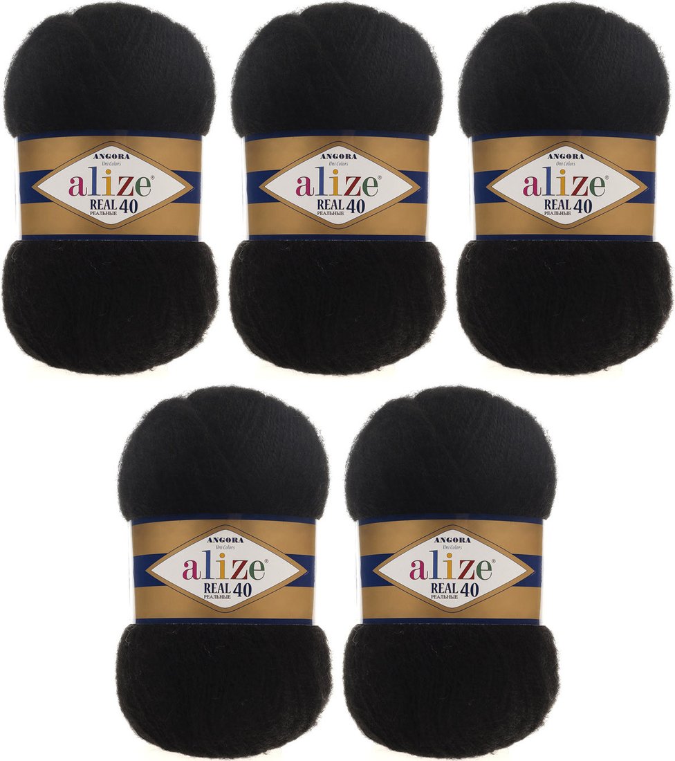 

Набор пряжи для вязания Alize Angora Real 40 60 (480 м, черный, 5 мотков)