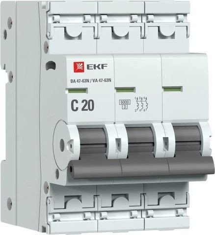 

Выключатель автоматический EKF PROxima ВА 47-63N 3P 20А (C) 6кА M636320C