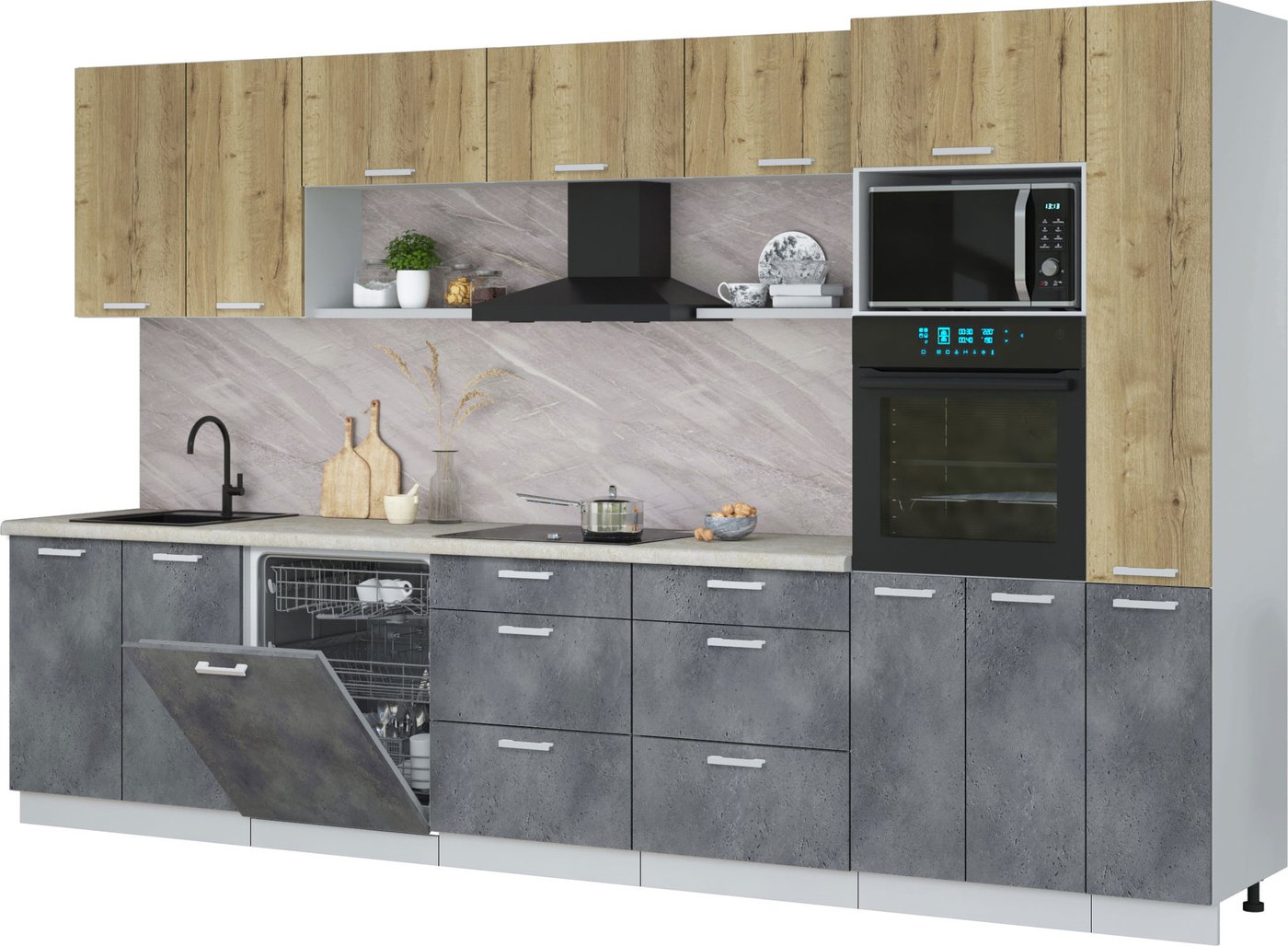 

Готовая кухня Интерлиния Мила Лайт 3.5-ПМ1 (дуб золотой/бетон портленд/опал светлый)