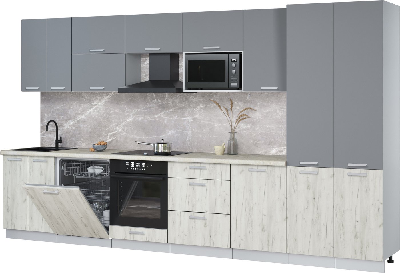 

Готовая кухня Интерлиния Мила Лайт 3.7-ПМ2 (серебро/дуб белый/опал светлый)