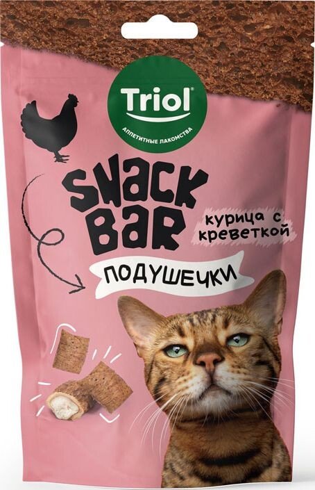 Лакомство для кошек Triol Snack Bar Мини-подушечки с начинкой из курицы с креветкой (30 г)