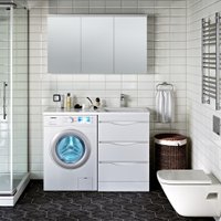  Runo Тумба с умывальником Орион 60 3 ящика + Гамма 120 лайт с левым крылом (напольная, белый)