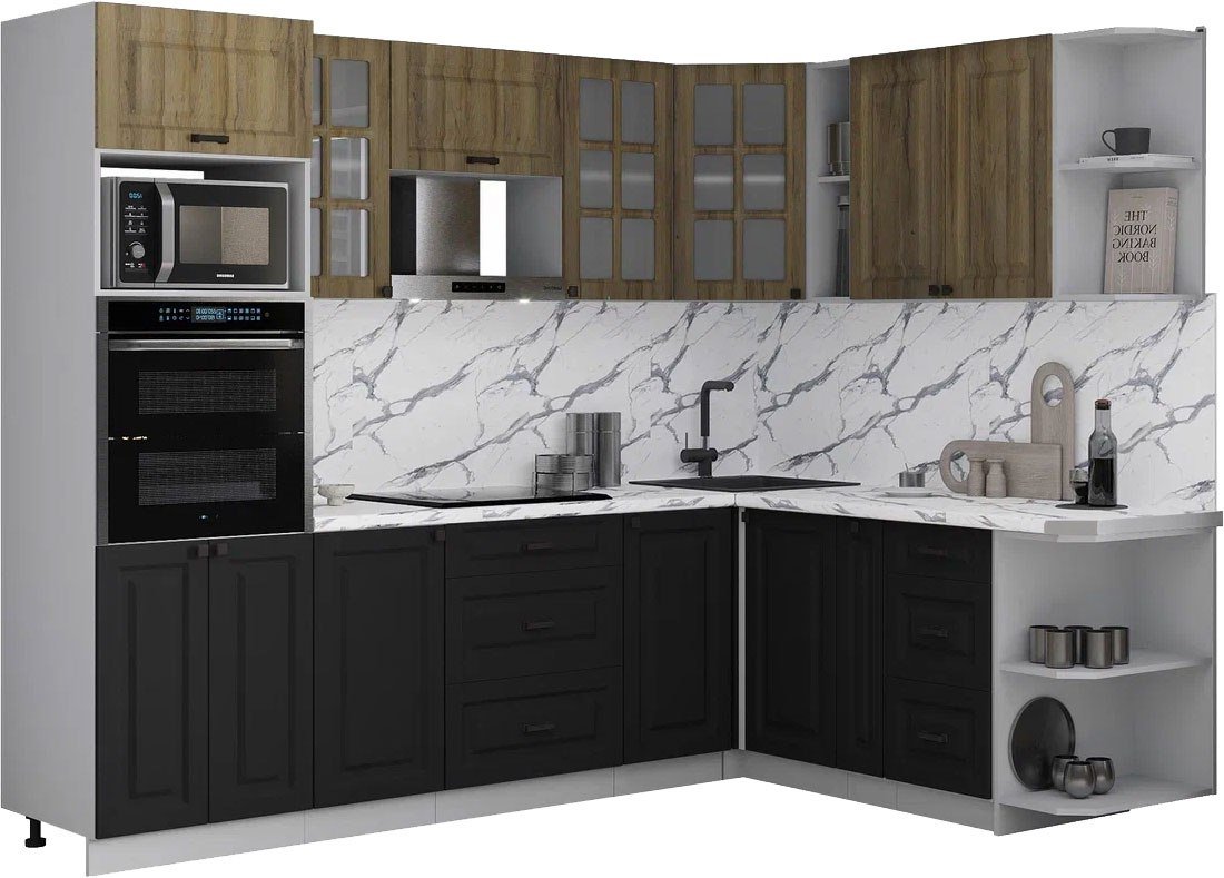 

Готовая кухня Интерлиния Мила Деко 1.88x2.6 PR (черный/дуб вотан/белый гранит)