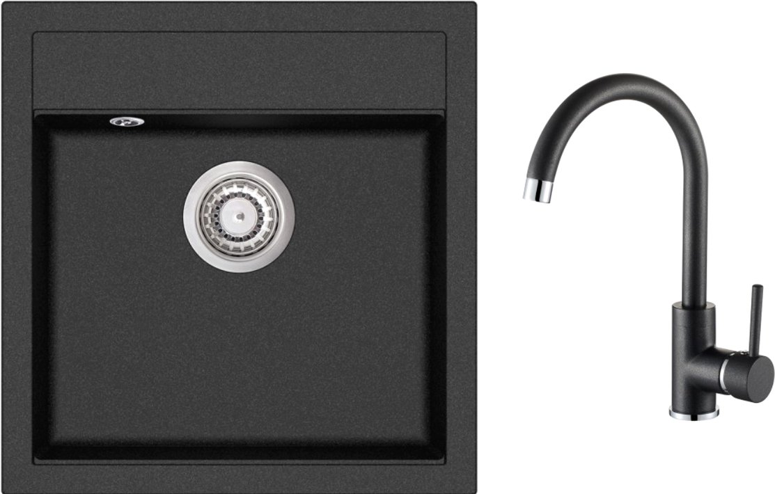 

Кухонная мойка Aquasanita SQT100W + смеситель Sabia 5523 601 (черный металлик)