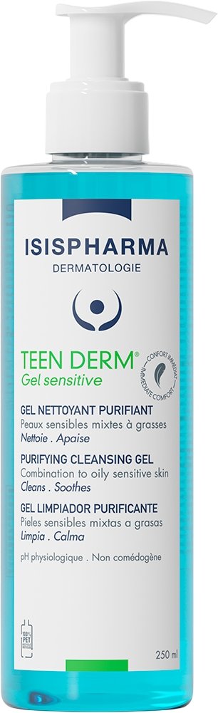 

ISISPHARMA Teen Derm Gel sensitive Гель очищающий для умывания чувствительной комбинированной и жирной кожи 250 мл