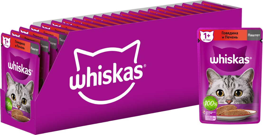 

Пресервы Whiskas Паштет с говядиной и печенью 75 г (24 упаковки)