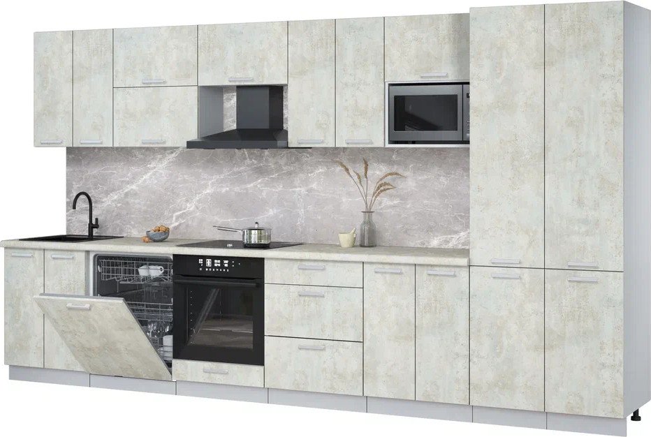 

Готовая кухня Интерлиния Мила Лайт 3.8-ПМ2 (бетон лайт/бетон лайт/опал светлый)