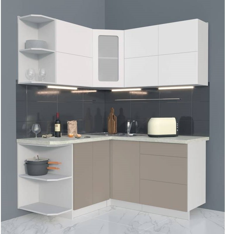 

Готовая кухня Интерлиния Мила Матте 1.5x1.6 А правая (белый-луна-опал светлый)