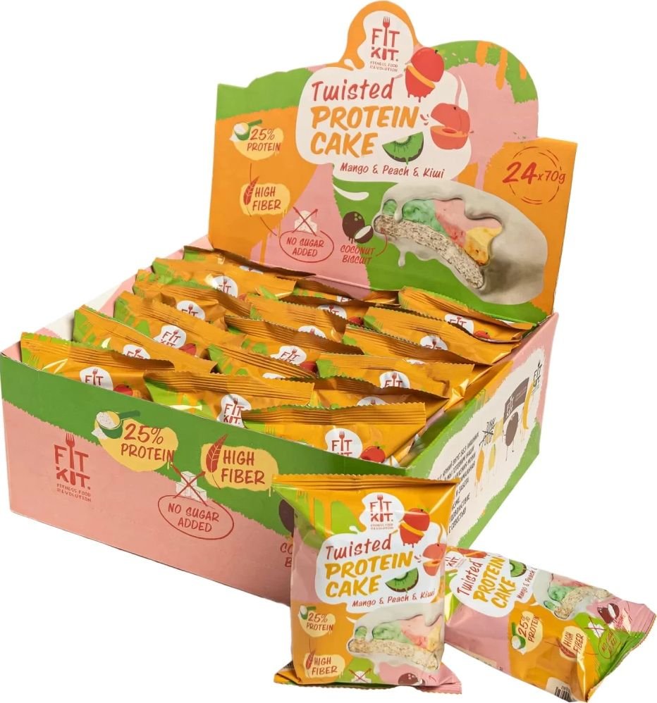 

Протеиновое печенье FitKit Twisted Protein Cake (70 г, манго-персик-киви)