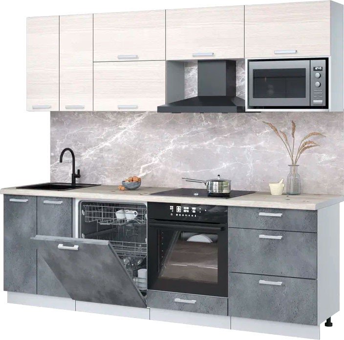 

Готовая кухня Интерлиния Мила Лайт 2.4-ПМ2 (вудлайн кремовый/бетон портленд/бискайская сосна)