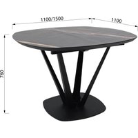 Кухонный стол Listvig Merlin 110-150х75 (МДФ+HPL-пластик черный Sahara Noir/черный)