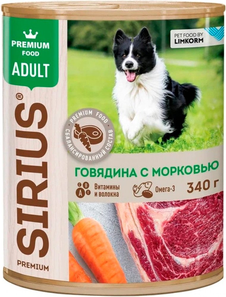 

Консервированный корм для собак Sirius Говядина с Морковью 340 г