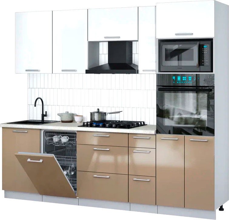 

Готовая кухня Интерлиния Мила Gloss 2.45-ПМ3 (капучино глянец/белый глянец/опал светлый)