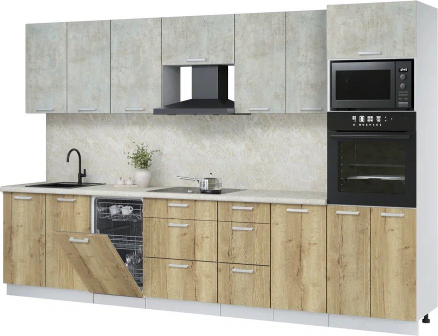 

Готовая кухня Интерлиния Мила Лайт 3.25-ПМ3 (бетон лайт/дуб золотой/опал светлый)