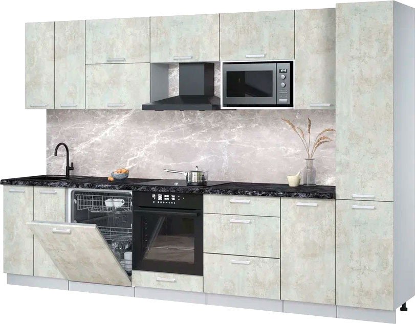 

Готовая кухня Интерлиния Мила Лайт 3.2-ПМ2 (бетон лайт/бетон лайт/кастилло темный)