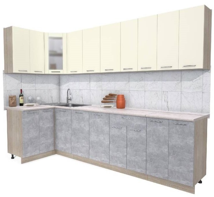 

Готовая кухня Интерлиния Мила 12x30 (ваниль-бетон-травертин)