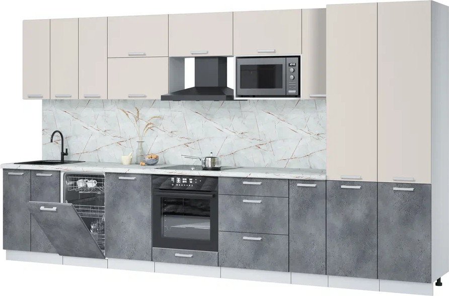 

Готовая кухня Интерлиния Мила Лайт 3.8-ПМ4 (персидский жемчуг/бетон портленд/серый каспий)