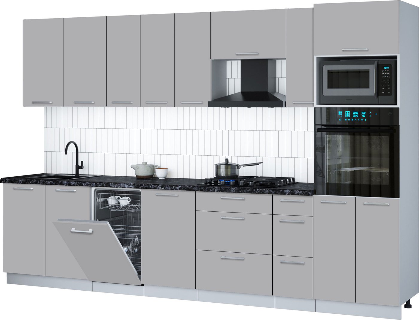 

Готовая кухня Интерлиния Мила Gloss 3.2-ПМ3 (грей/грей/кастилло темный)