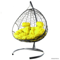 Подвесное кресло M-Group Для двоих 11450311 (серый ротанг/желтая подушка)