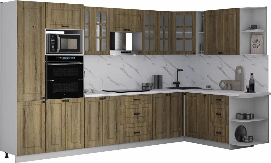 

Готовая кухня Интерлиния Мила Деко 1.88x3.4 PR (дуб вотан/дуб вотан/белый гранит)