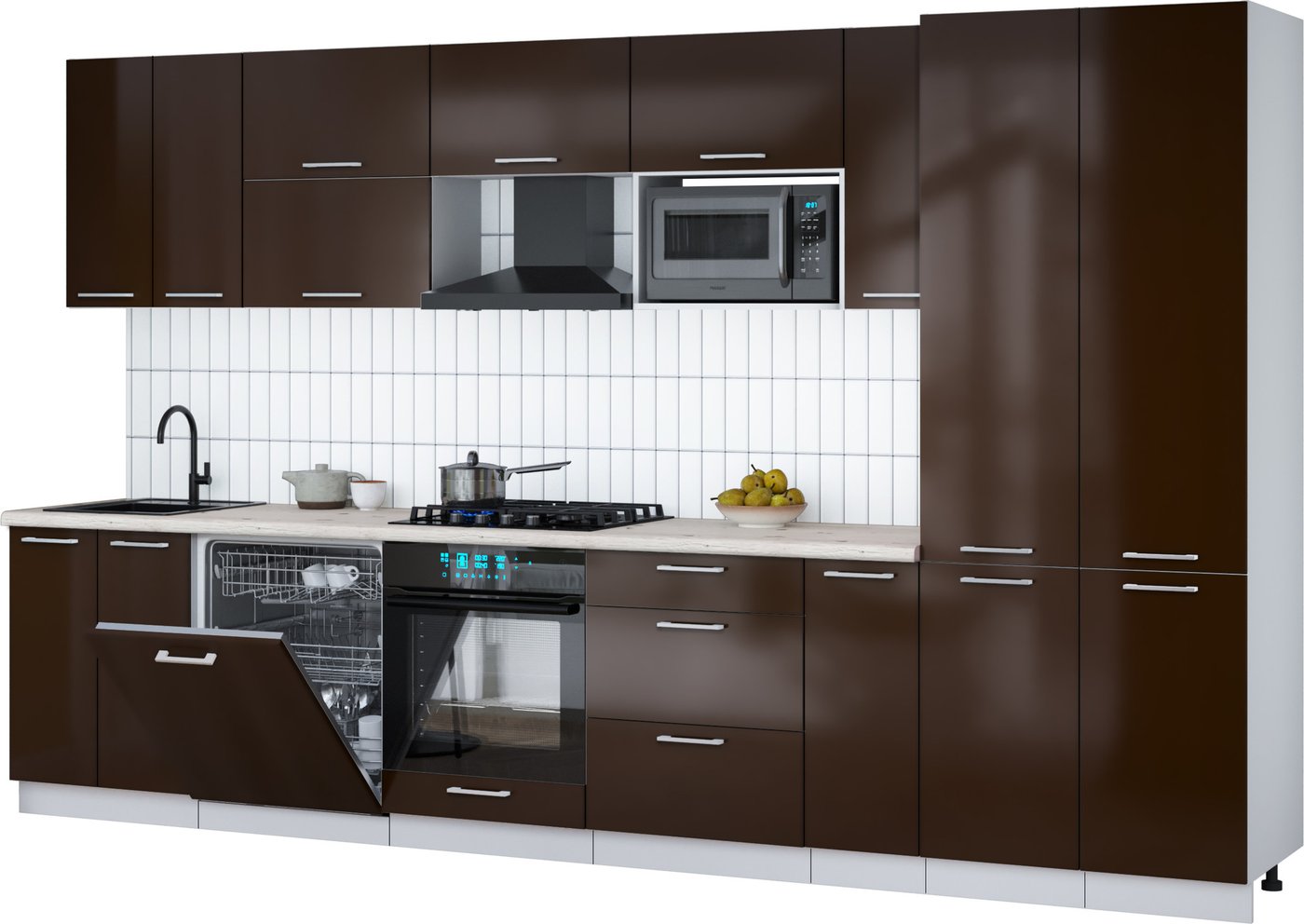 

Готовая кухня Интерлиния Мила Gloss 3.5-ПМ2 (шоколад глянец/шоколад глянец/бискайская сосна)