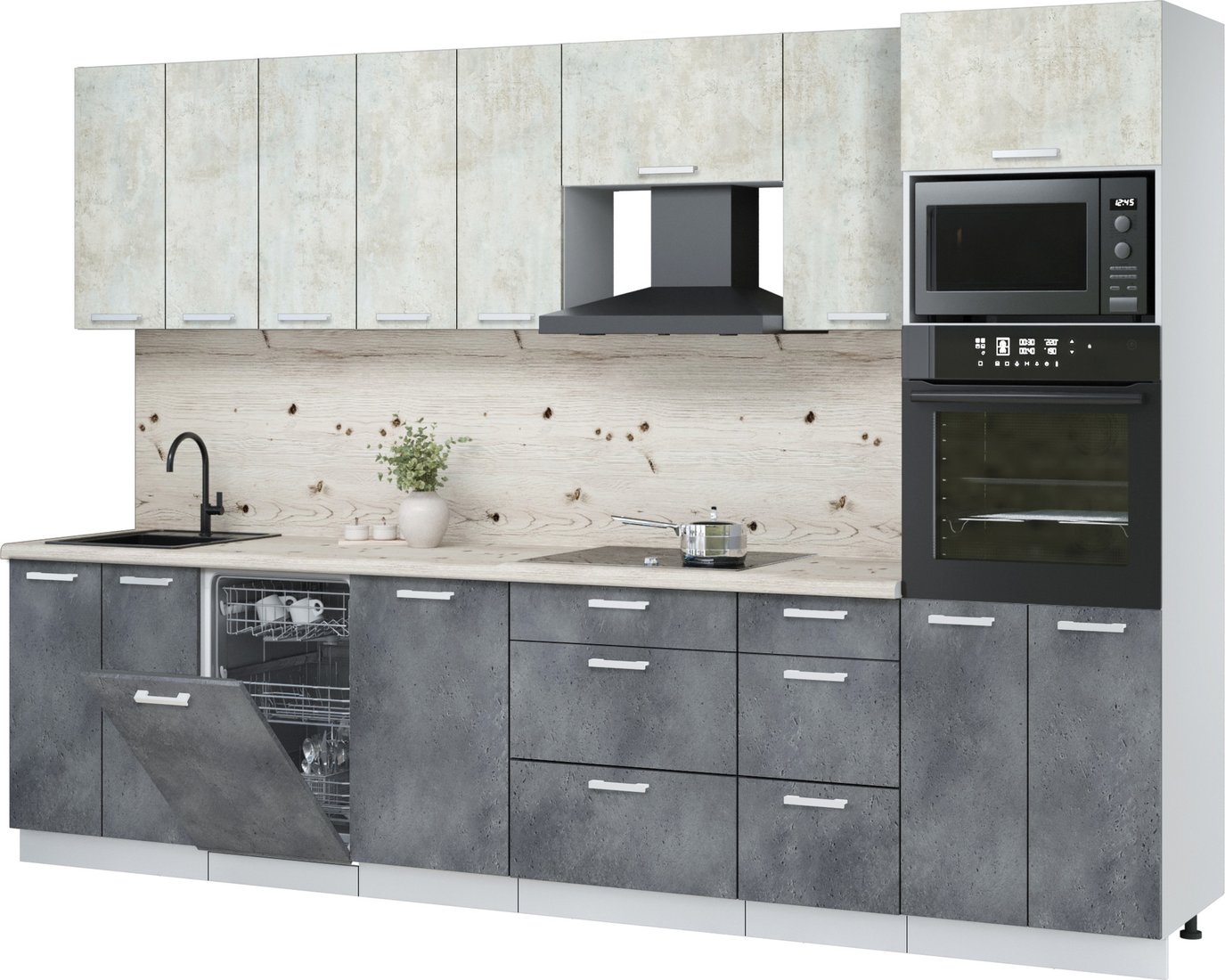 

Готовая кухня Интерлиния Мила Лайт 3.1-ПМ3 (бетон лайт/бетон портленд/бискайская сосна)