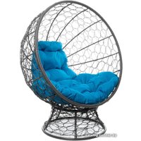 Кресло M-Group Кокос на подставке 11590303 (серый ротанг/голубая подушка)