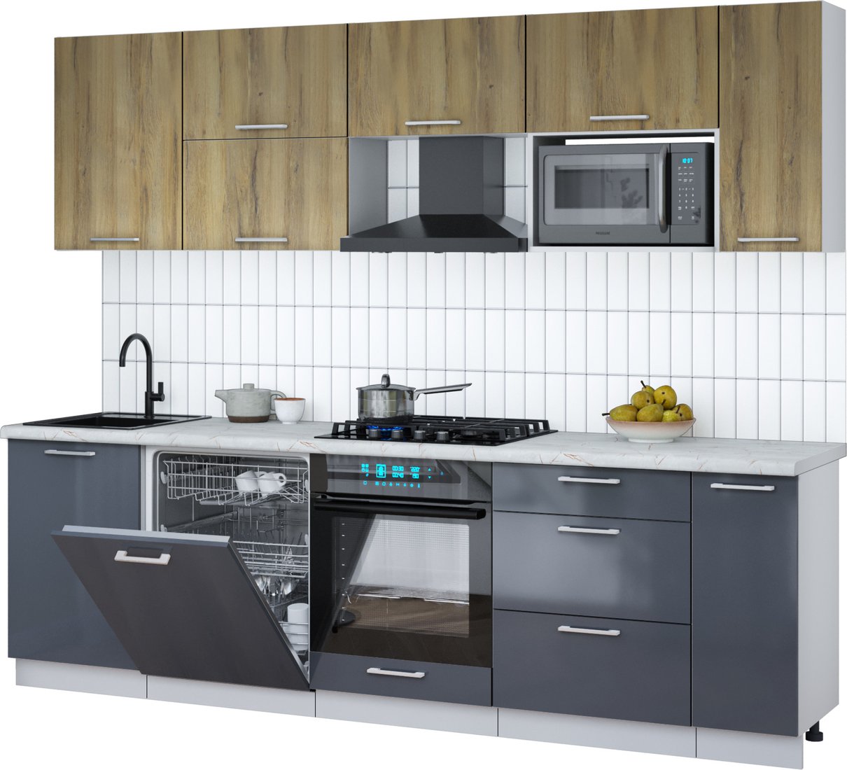 

Готовая кухня Интерлиния Мила Gloss 2.6-ПМ2 (асфальт глянец/дуб вотан/серый каспий)