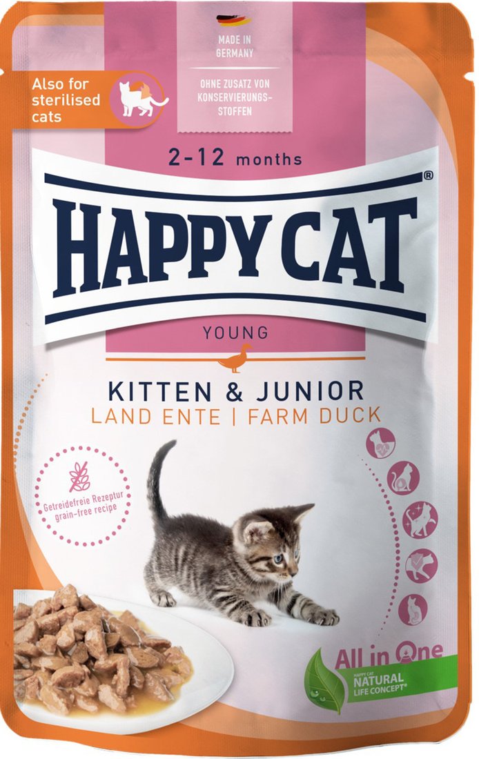 

Пресервы Happy Cat Kitten & Junior Land Ente утка 20х85 г