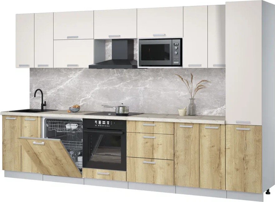 

Готовая кухня Интерлиния Мила Лайт 3.4-ПМ2 (персидский жемчуг/дуб золотой/бискайская сосна)