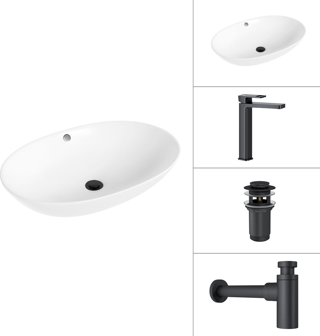 Умывальник Lauter 21709 + Cascade 21СК0655BS + сифон 21635B + дон.клапан 21190B (черный матовый)