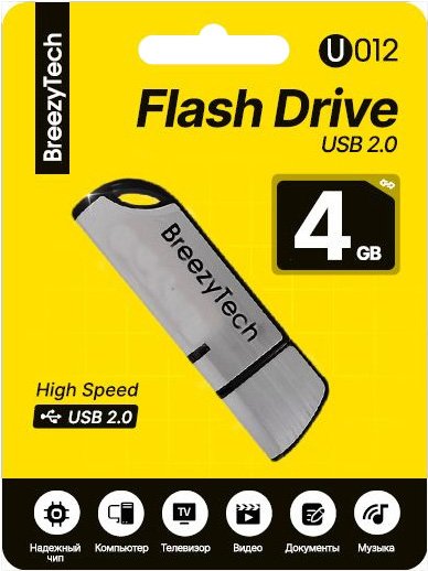 

USB Flash BreezyTech U012 4GB (серебристый/черный)