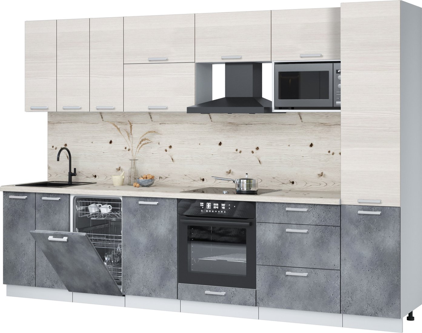 

Готовая кухня Интерлиния Мила Лайт 3.1-ПМ4 (вудлайн кремовый/бетон портленд/бискайская сосна)