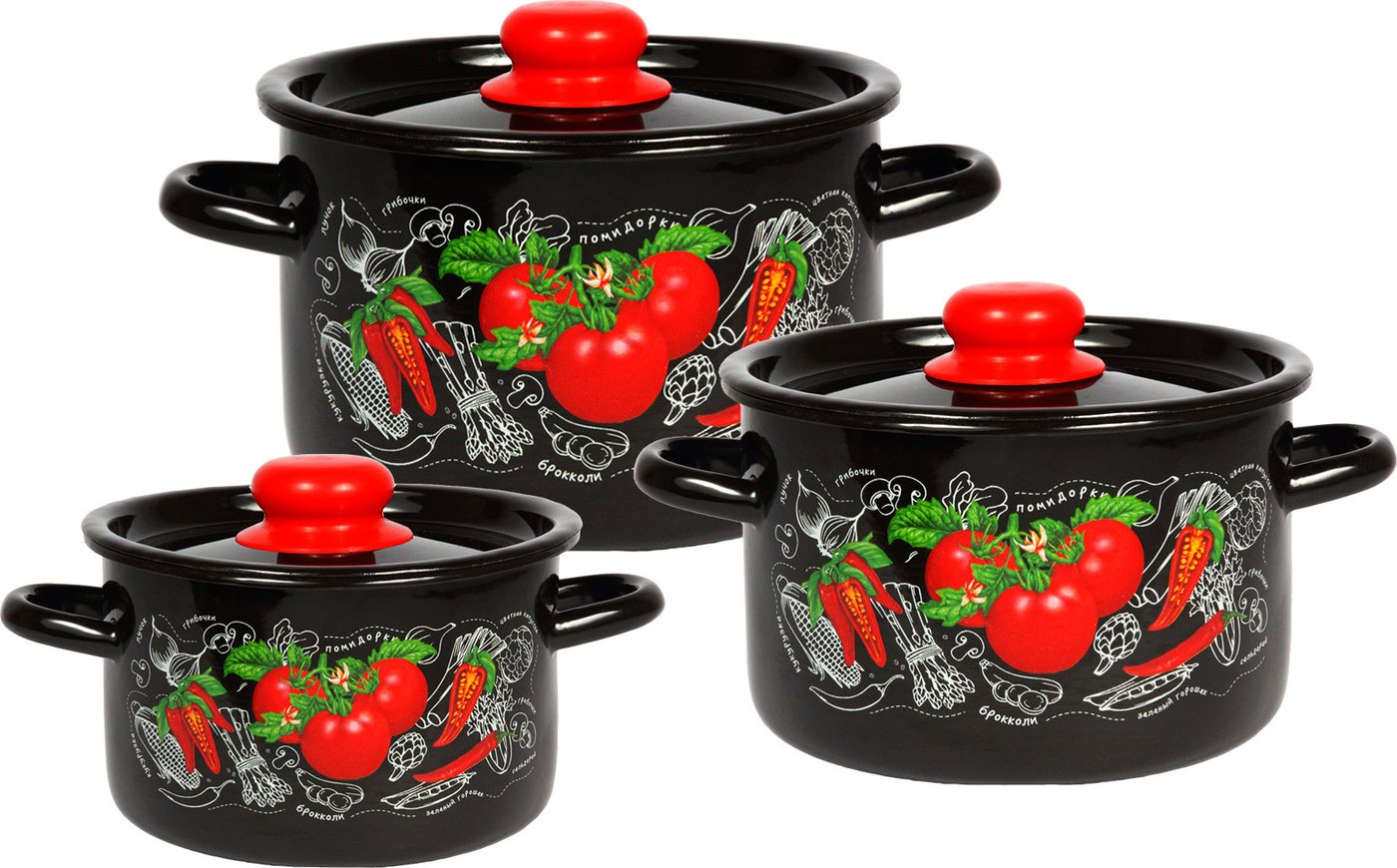 

Набор кастрюль СтальЭмаль Помидорки 1с144