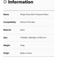 Защитное стекло Ringke Easy Slide 2шт для iPhone 17 Pro Max