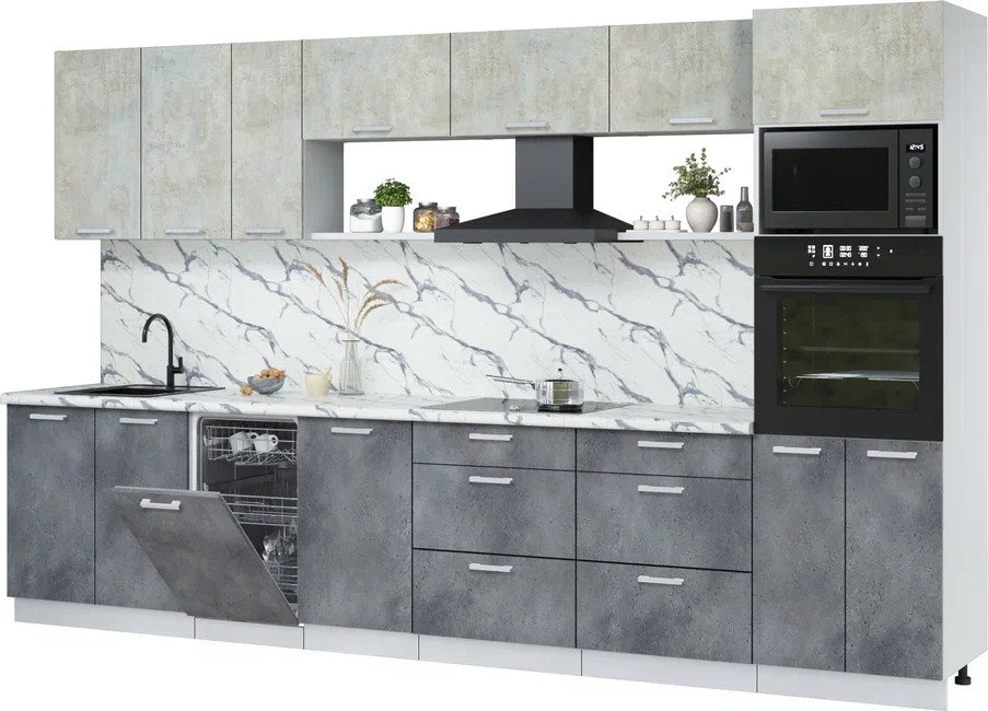 

Готовая кухня Интерлиния Мила Лайт 3.5-ПМ3 (бетон лайт/бетон портленд/белый гранит)