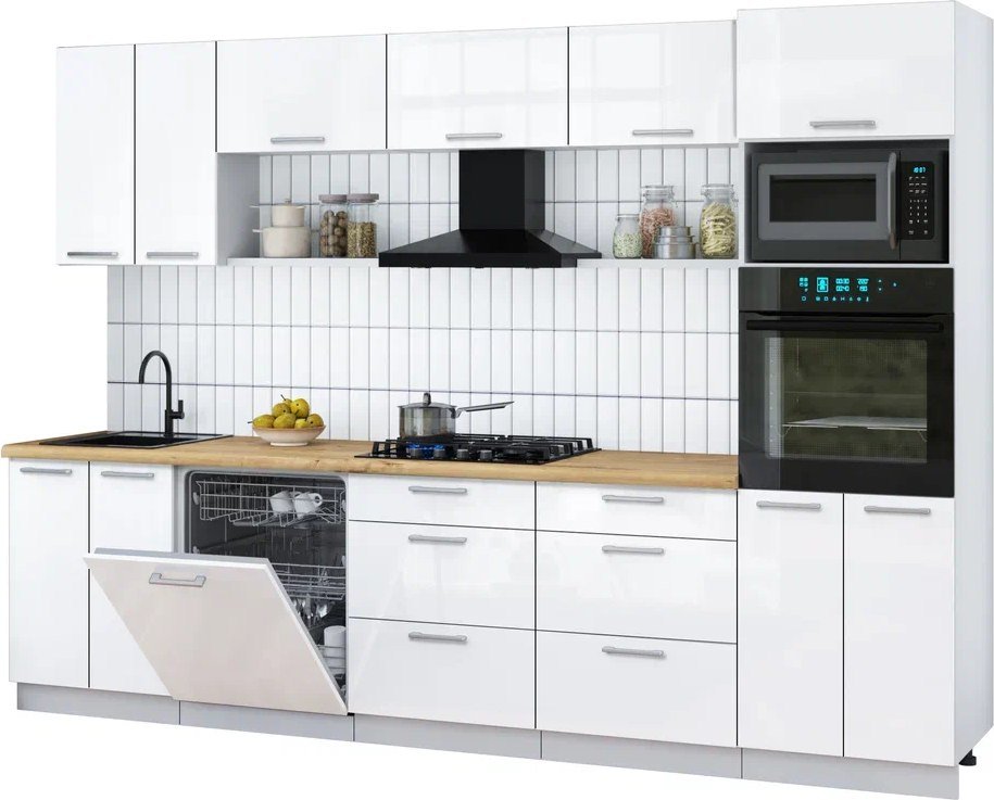 

Готовая кухня Интерлиния Мила Gloss 3.0-ПМ1 (белый глянец/белый глянец/дуб бунратти)